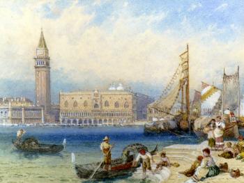 Myles Birket Foster : St Marks and The Ducal Palace From San Giorgio Maggiore